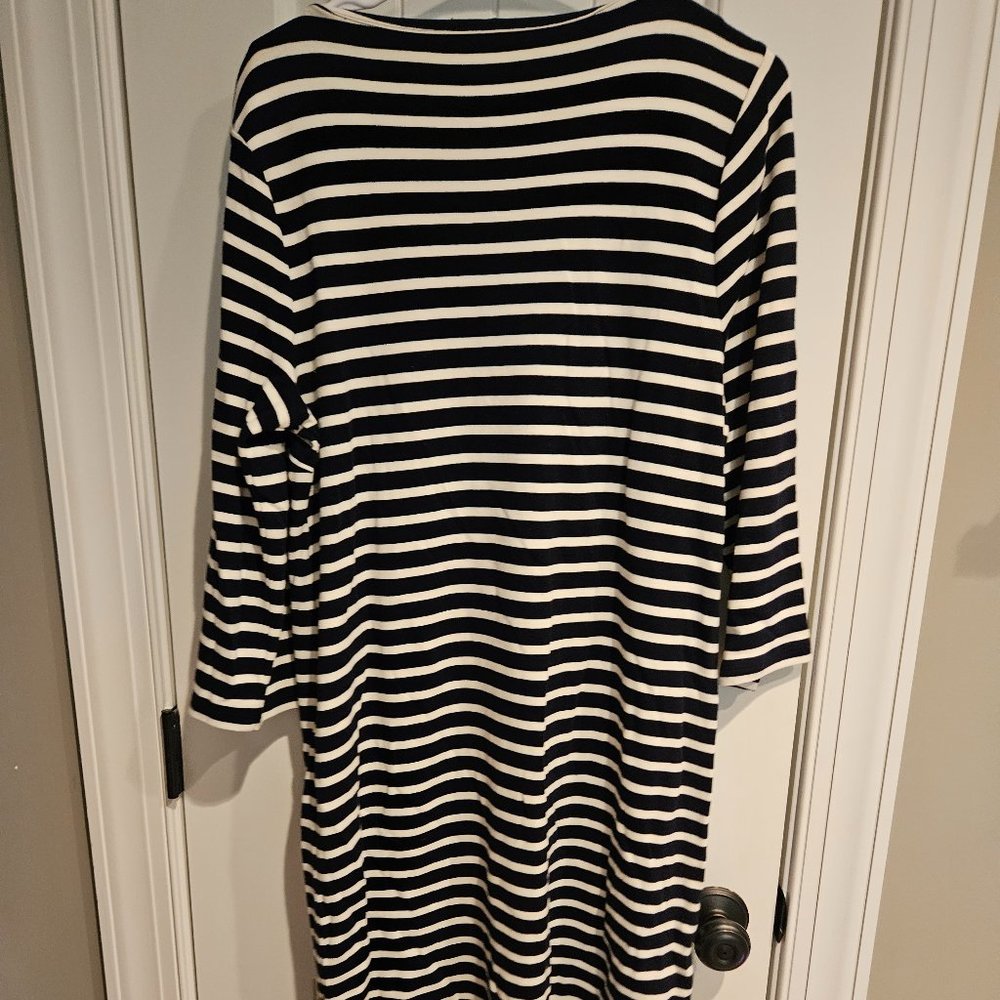 Knee-length Talbot blue and white striped knit dress